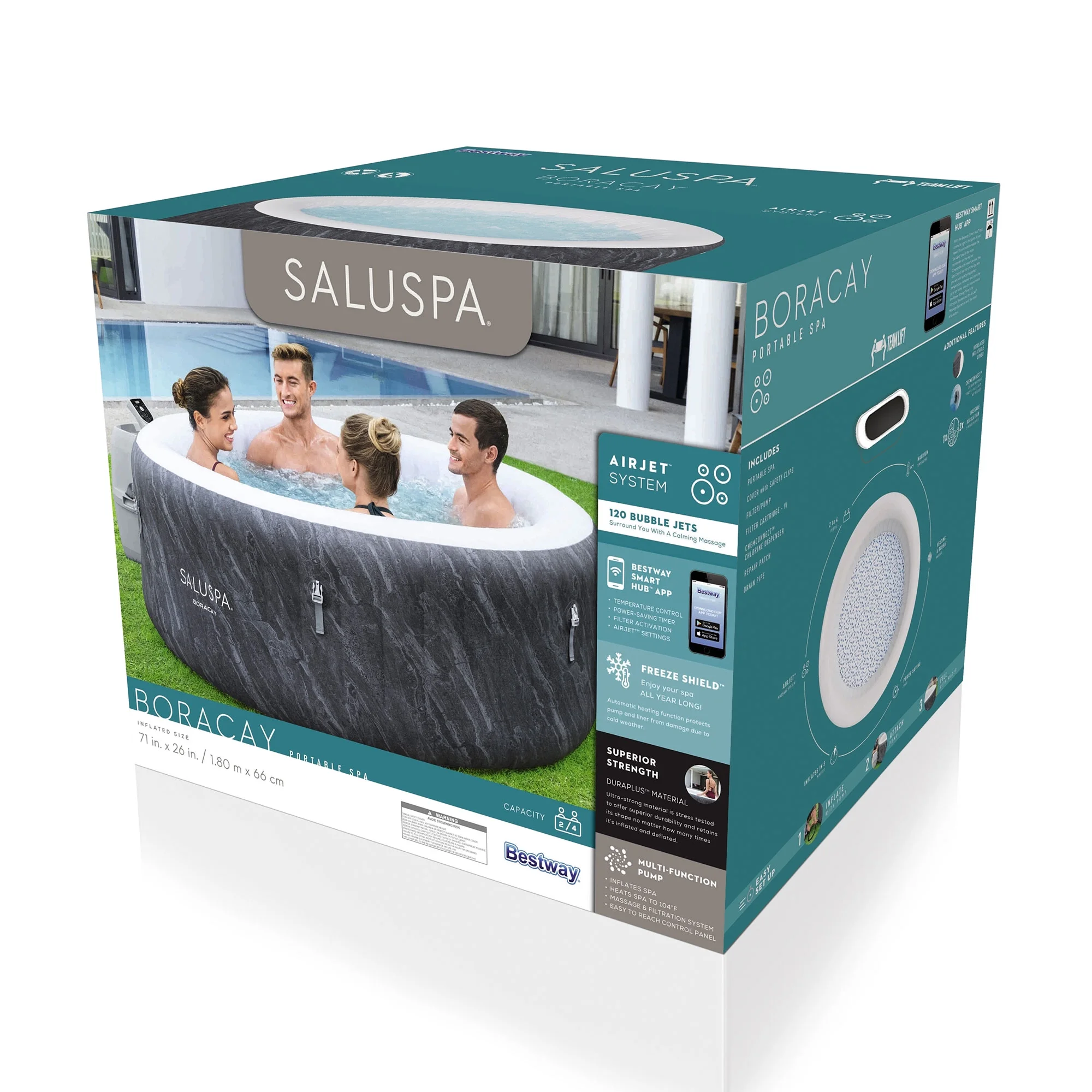 Bestway SaluSpa Boracay AirJet Inflatable Hot Tub with 120 Jets, Gray