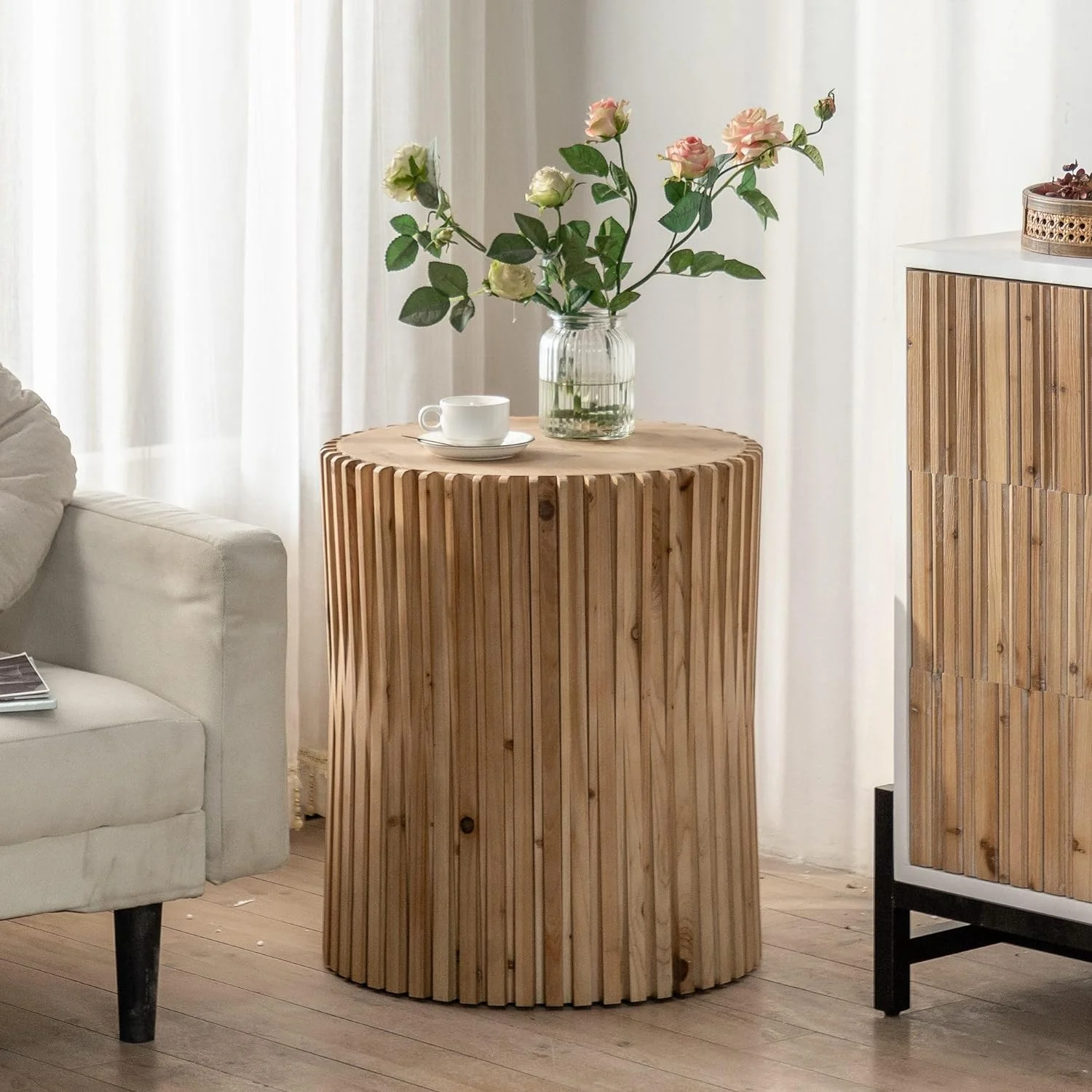 KBANZIBIU Unique and Retro Design Wood   Natural Wood   Round Wood Coffee Table  Drum Coffee Table  Tree Stump Coffee Table  Natural Wood  with  for Living Room