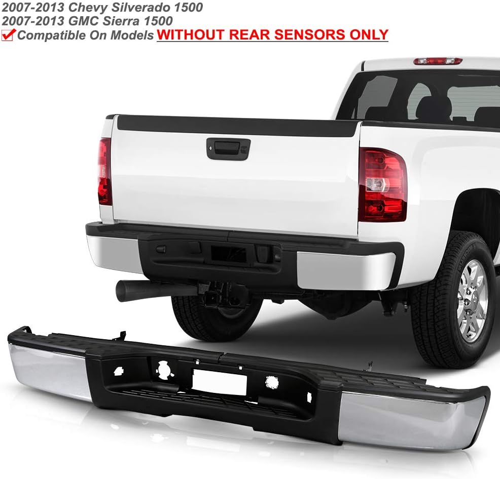 ACANII - For 2007-2013 Chevy silverado/GMC Sierrsa 1500 Chrome Steel Complete Rear Step Bumper w/o Sensor Holes Assembly