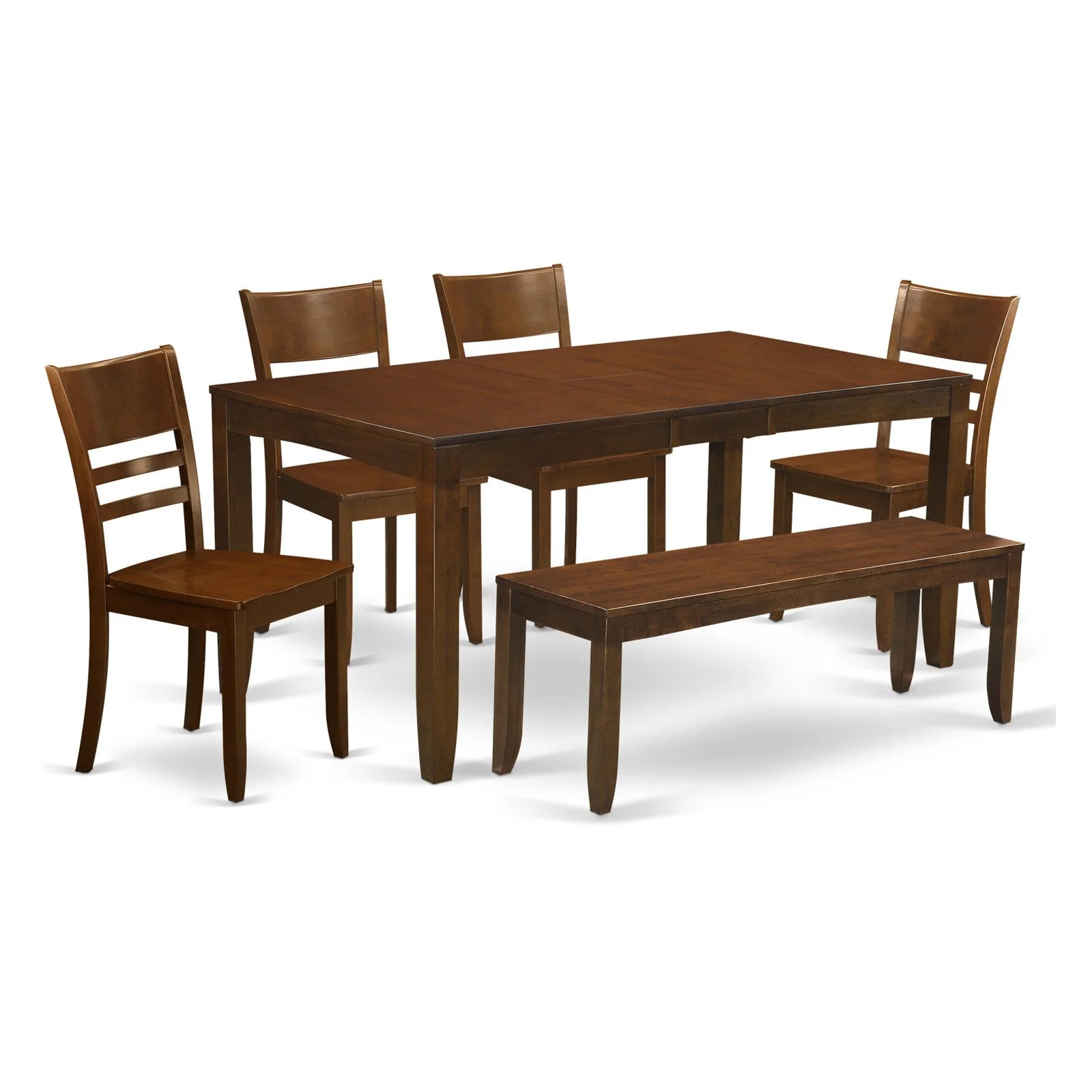 East West Furniture  6 Piece Dining Set- A Rectangle Dining Table and 4 Kitchen Chairs with a Bench, Cappuccino (Seats Option) LYFD6-CAP-W