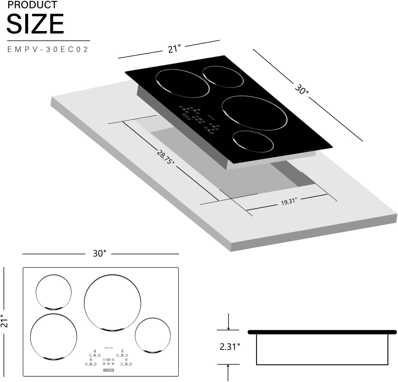 Empava Built-in 30 in. 240V Electric Stove Smooth Surface Cooktop Black with 4 Elements, 30IN