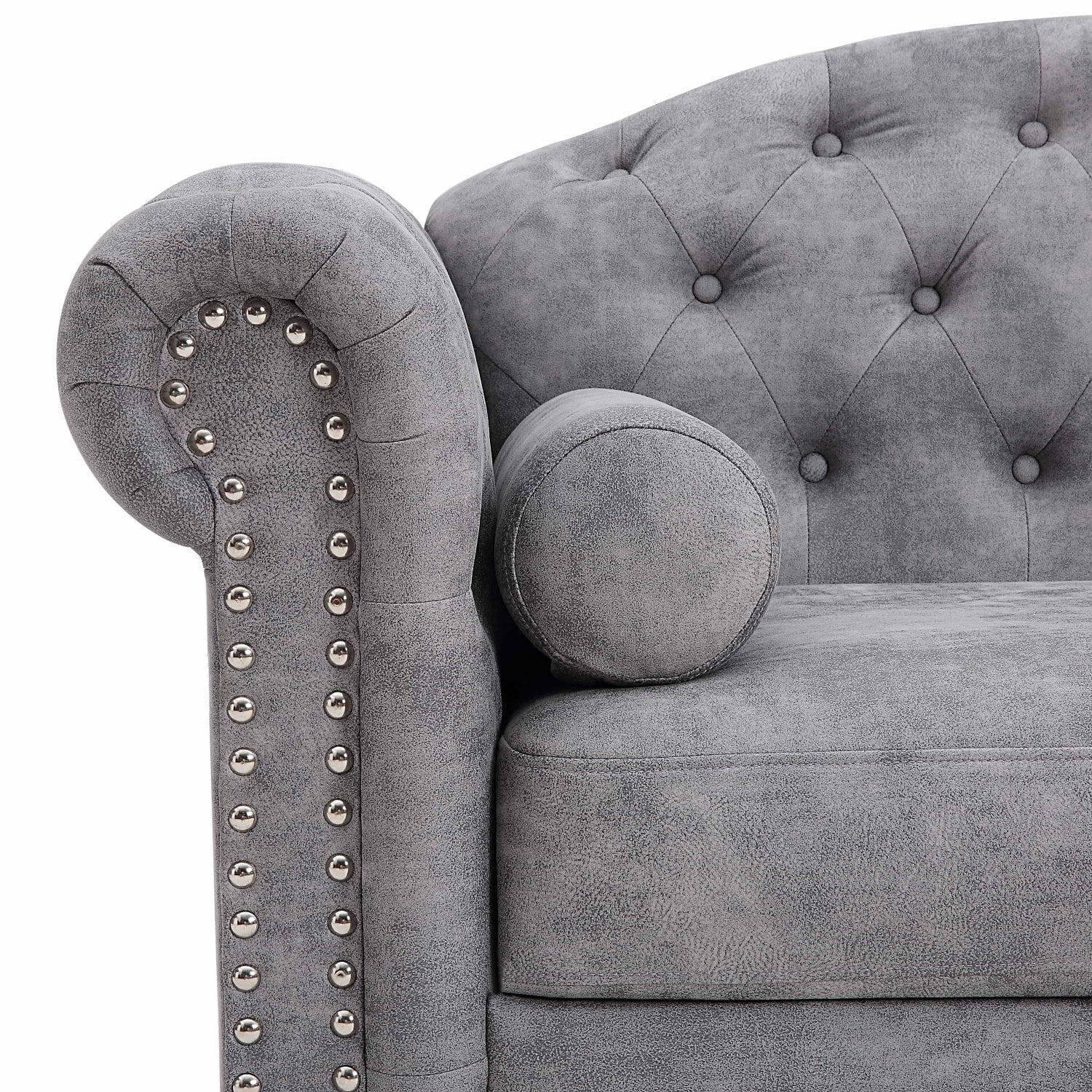 Holaki 84" Chesterfield Fabric Upholstered Sofa,High-Tech Fabric Surface Sofa,Deep Button Tufting Surface Fabric Nailhead Accents with 2 Pillows(Grey)