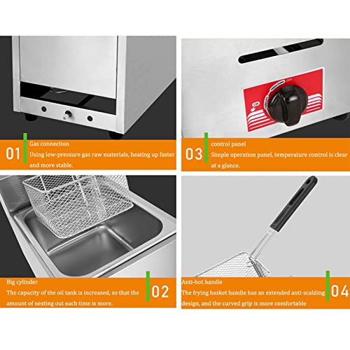 Commercial Restaurant Professional Gas Fryer, Stainless Steel Tabletop Single-cylinder/double-cylinder Propane Deep Fryer, Outdoor Stove Cooking Table with Frying Basket, Fried Chicken and Fish