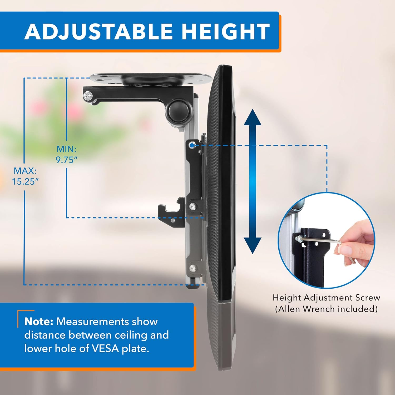 Mount-It! Flip Down TV and Monitor Mount | Ceiling Kitchen Overhead and Under Cabinet Mount | Fits Flat Screens 13 15 17 19 21.5 24 27 32 37 Inches | VESA Compatible 75 - 200 | Height Adjustable