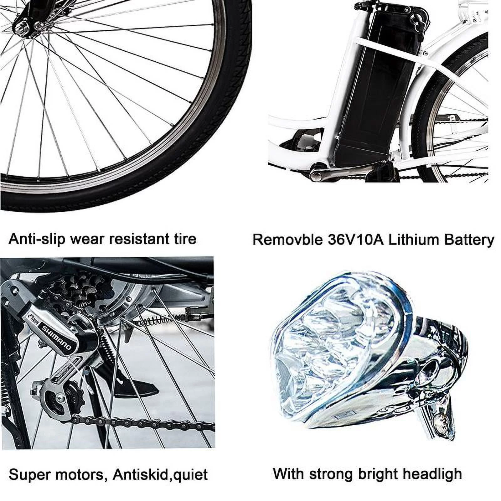 NAKTO City Electric Bicycle 250W 36V 10A for Women 26 In., Camel White