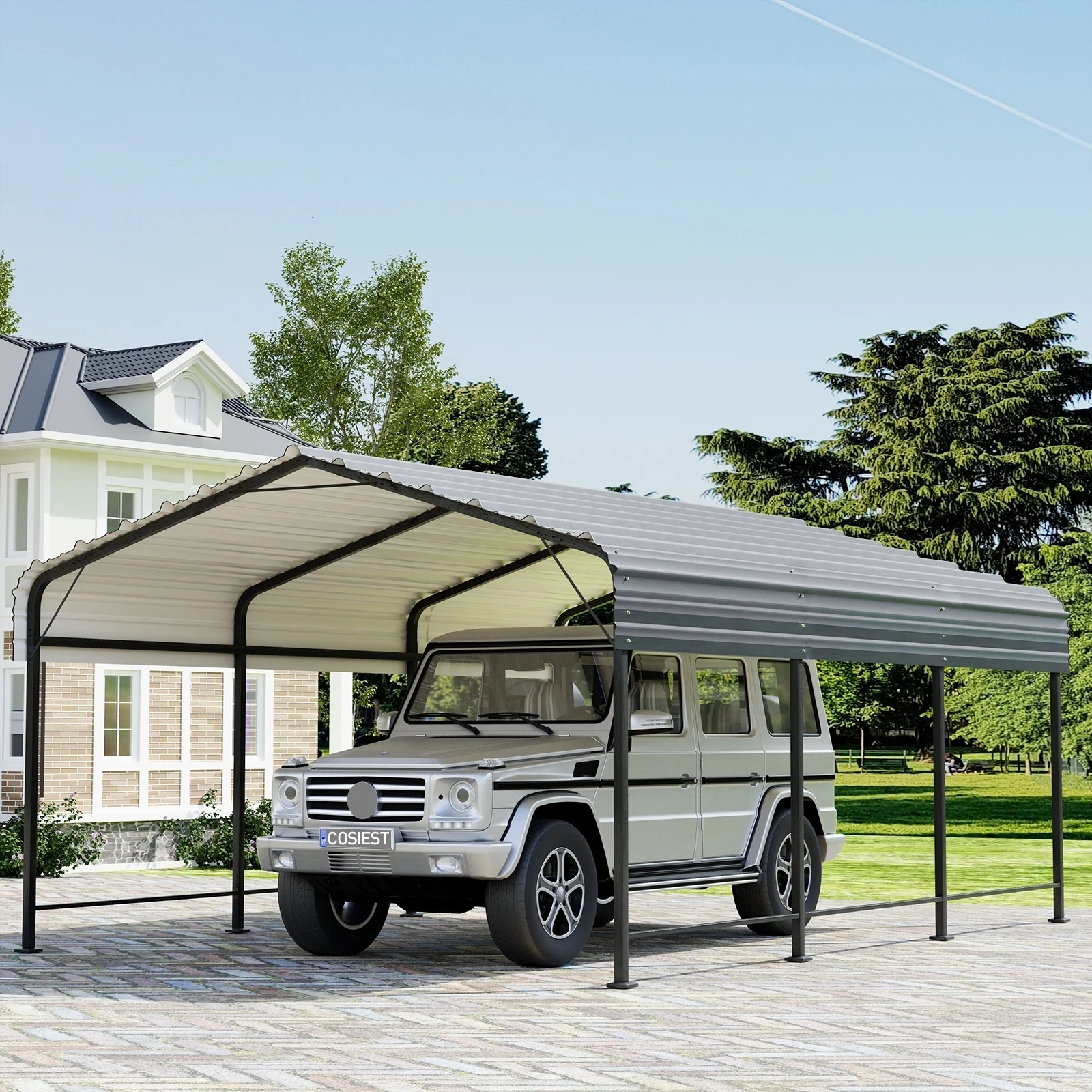 COSIEST 10'x20' Carport with Galvanized Steel Roof, Heavy Duty Metal Carport Canopy, Outdoor Garage Car Shelter Shade for Car, Boats and Truck - Curated Treasures Market
