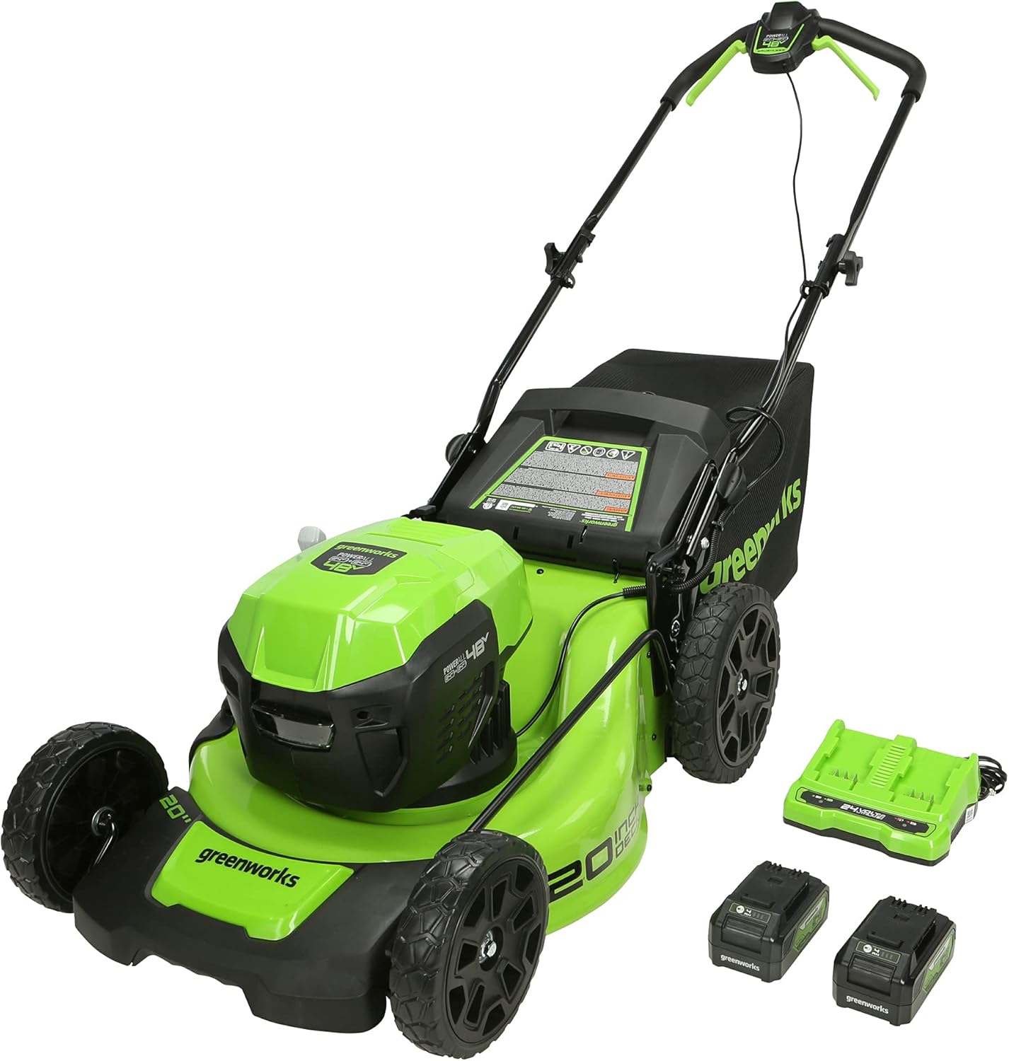 Greenworks 2 x 24V (48V) 20" Brushless Cordless Push Lawn Mower, (2) 4.0Ah USB Batteries (USB Hub) and Dual Port Rapid Charger Included