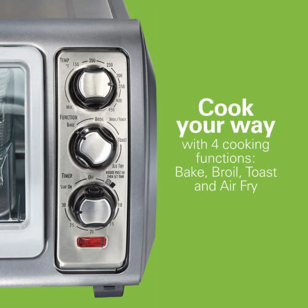 Air Fryer Toaster Oven with Easy Reach Door, 6 Slice Capacity, Stainless Steel