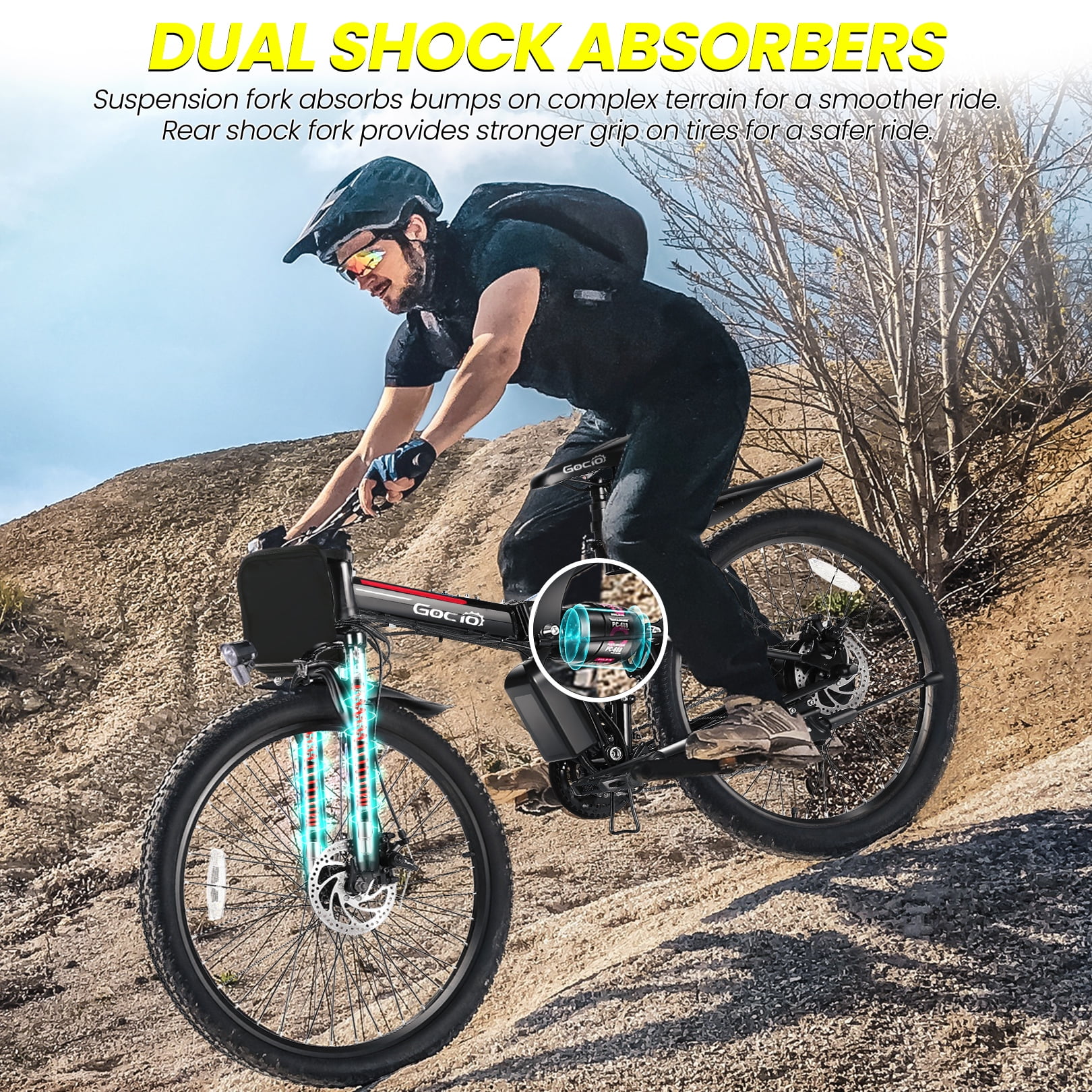 Gocio Adult Electric Bicycles Foldable Ebike, 500W 26" Electric Commuter Bicycle, 48V Battery, Full Suspension, Folding Electric Mountain Bike, Adjustable 21 Speed E-Bikes for Adults UL2849
