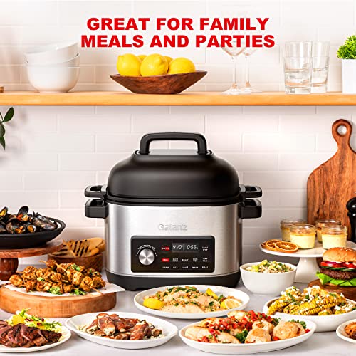 Galanz Electric Pressure Cooker & Air Fryer with Preset Programs Including Slow Cook, AirFry, Dehydrate, Rice, Grill, Roast, Steam, Beans, Stew, Warm,Stainless Steel