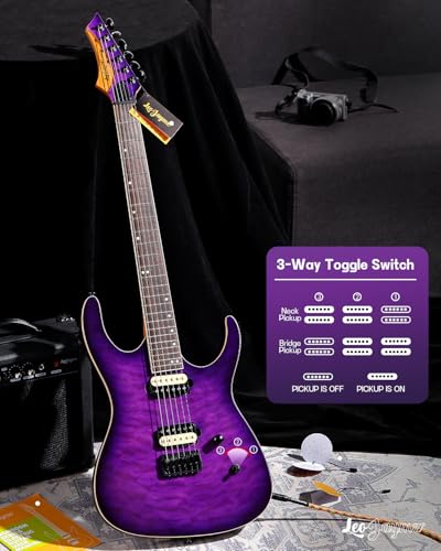 Leo Jaymz Electric Guitar Monsoon Series,Reverse Headstock,Mahogany Body,Roasted Maple Neck,Rosewood Fretboard,Locking Tuners,Rounded End Frets,AlnicoV Pickups,Fixed Bridge (Blue Flame)