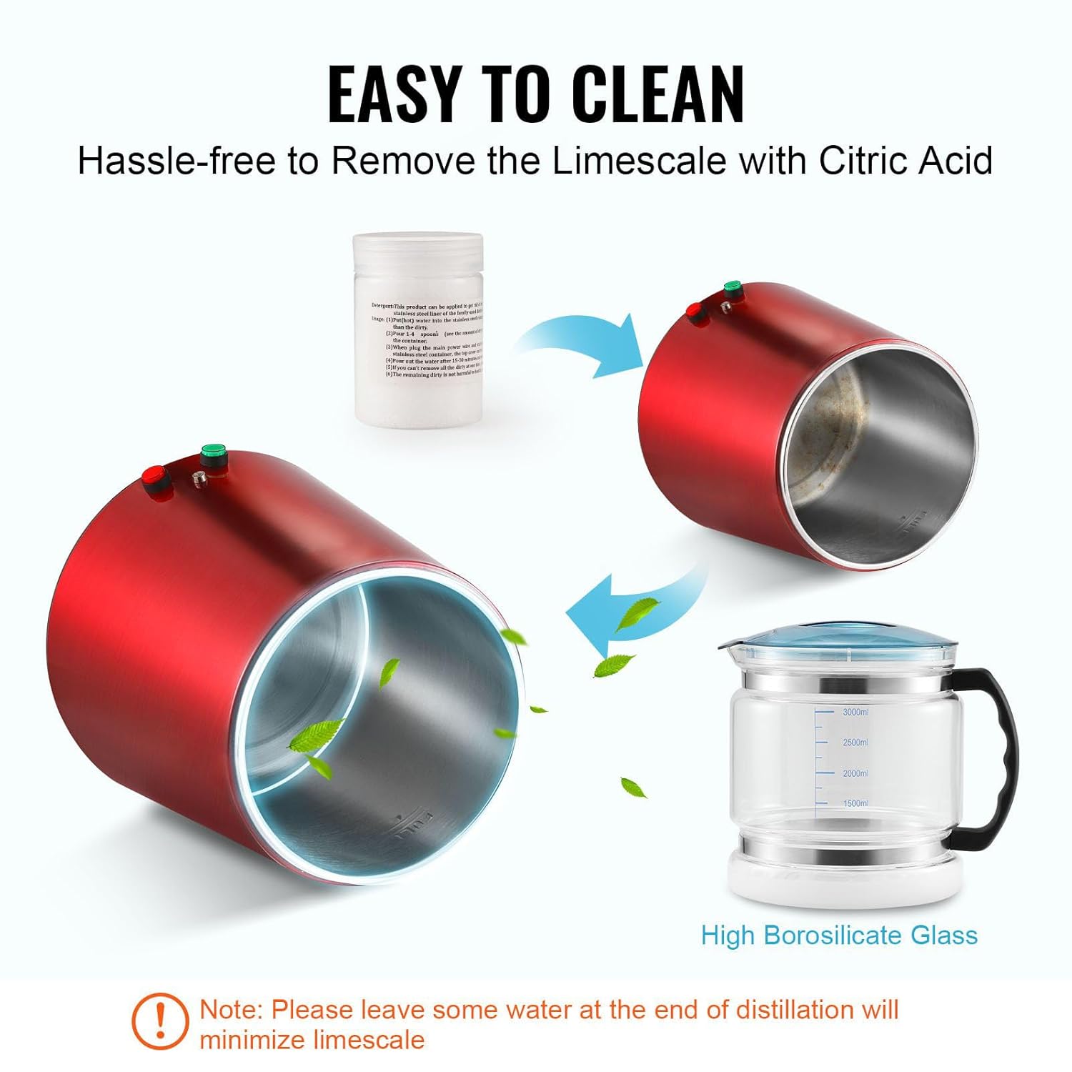 4L 1.05 Gallon Water Distiller Pure Water Purifier Filter for Home Countertop, 750W Distilled Water Maker, Stainless Steel Interior Machine to Make Clean Water, Red