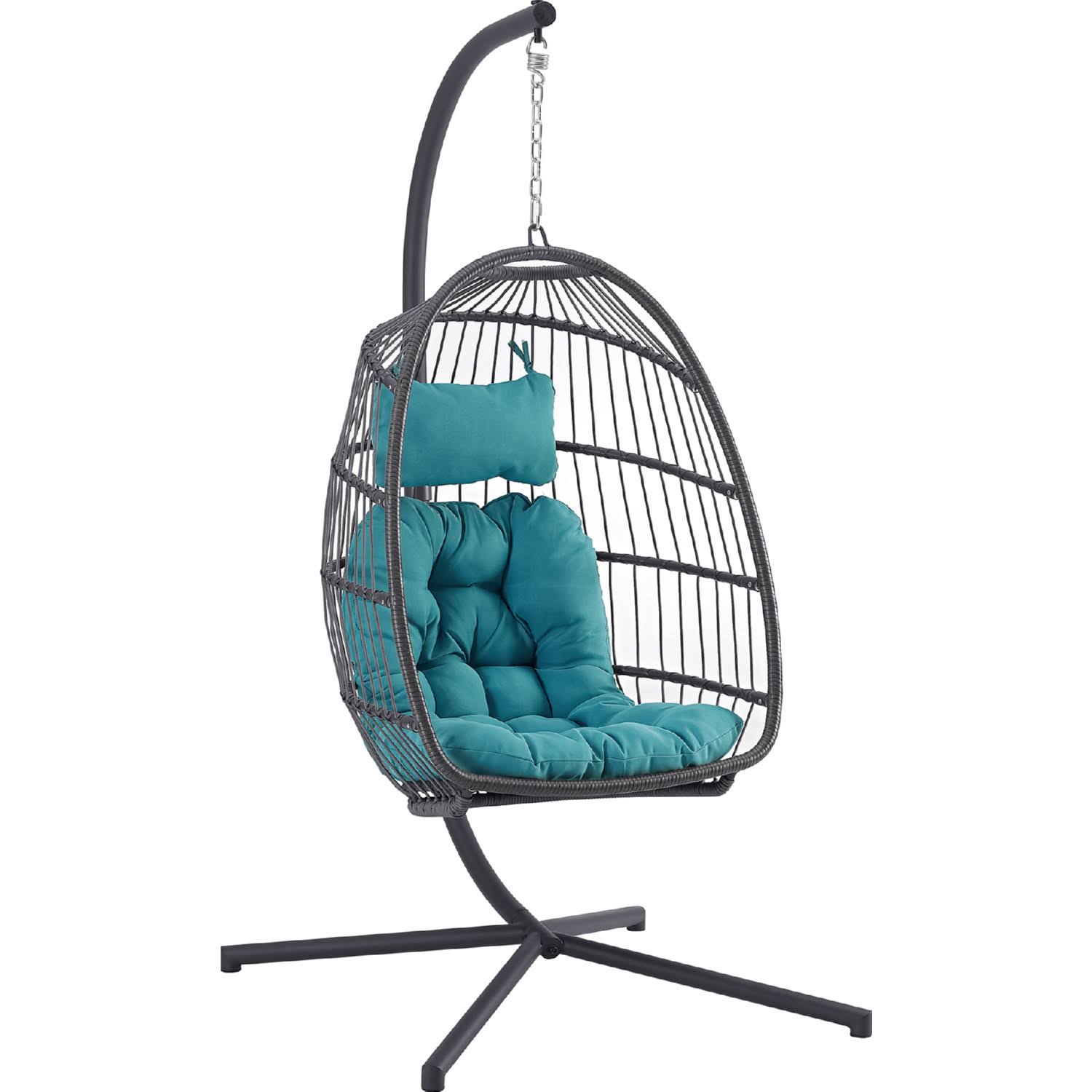 Walker Edison Swing Egg Chair with Stand - Grey/Teal