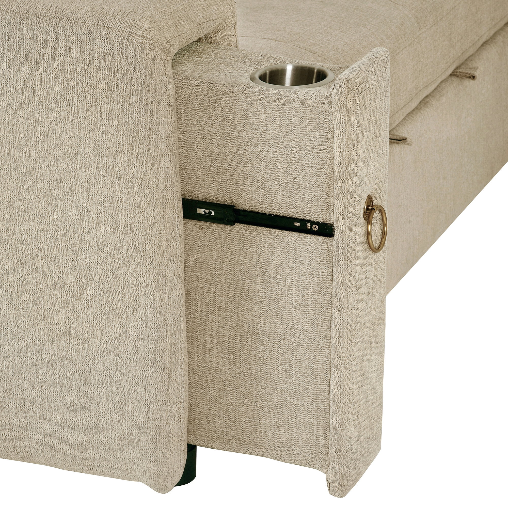 Soges 96" L-Shape Pull-Out Sofa Bed 3 Seat Sleeper Sofa with Adjustable Headrest, Wireless Charging, Cup Holders and Hidden Storage for Living Room, Bedroom, Office, Beige