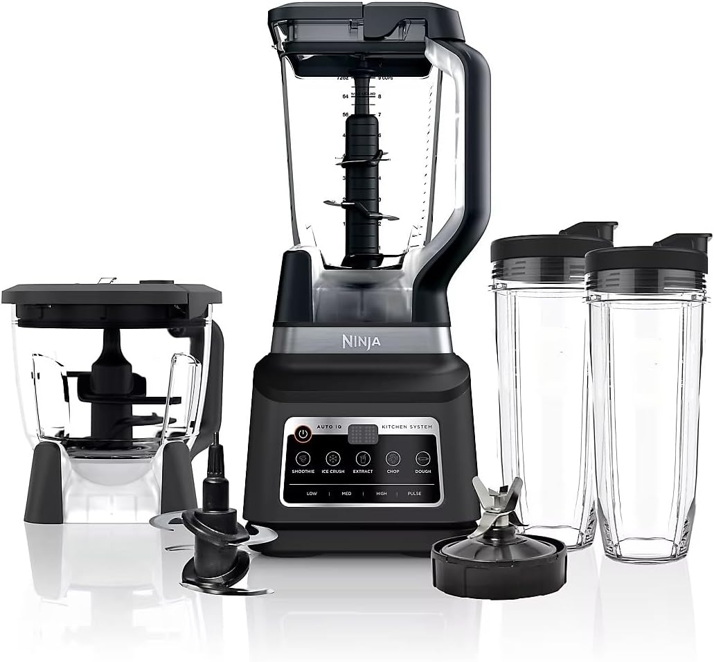 Ninja BN805A Pro Plus Kitchen System, 1400W, 5-in-1: Smoothies, Chop, Dough, Auto IQ, 72oz Blender Pitcher, 64oz Processor Bowl, 2x32oz Cups, Black