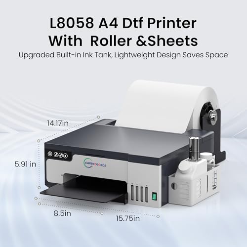 DTF Printer A4 High-Speed Transfer Machine with White Ink Mixing System and Roll Feeder for DIY T-Shirts(DTF Printer+Oven+6 * 250ml Ink+Roll Films+ DTF Powder)