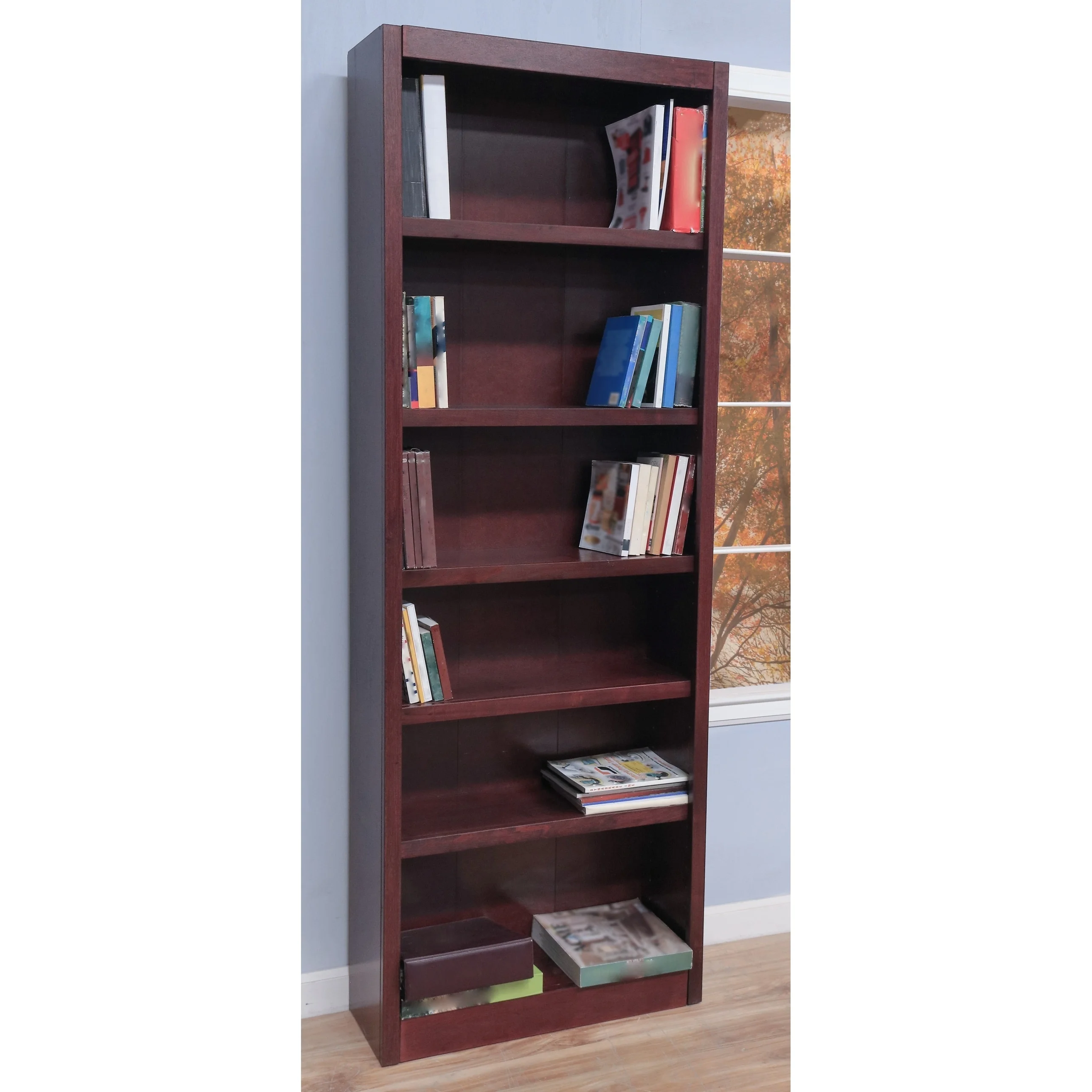 Concepts in Wood MI3084 Single Wide Bookcase, 6 Shelves Oak Oak Finish