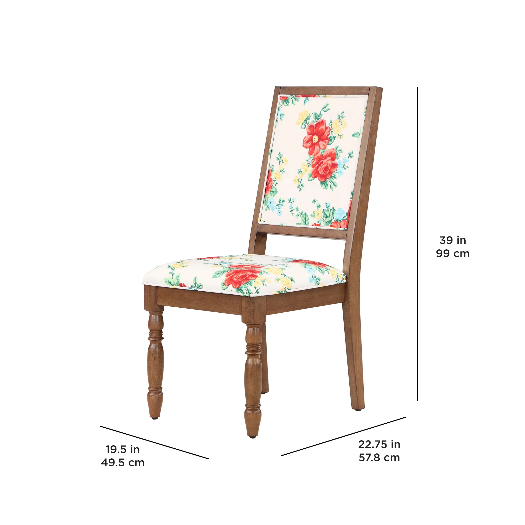 The Pioneer WomanCallie Vintage Floral Dining Chairs Made With Solid Wood Frame, Set of 2, Walnut Finish
