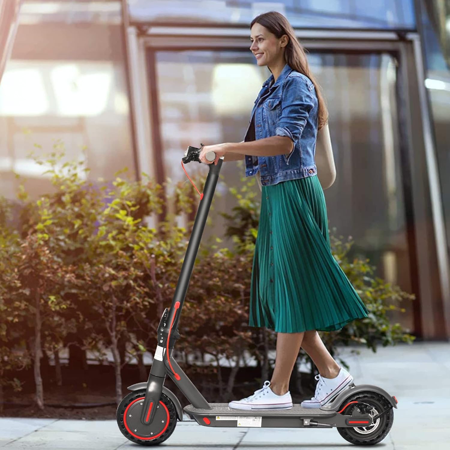 AOVOPRO Electric Scooter, 350W Motor, Range up to 18 Miles Long, 3 Speed Settings, 8.5" Solid Tires, App Control, Portable