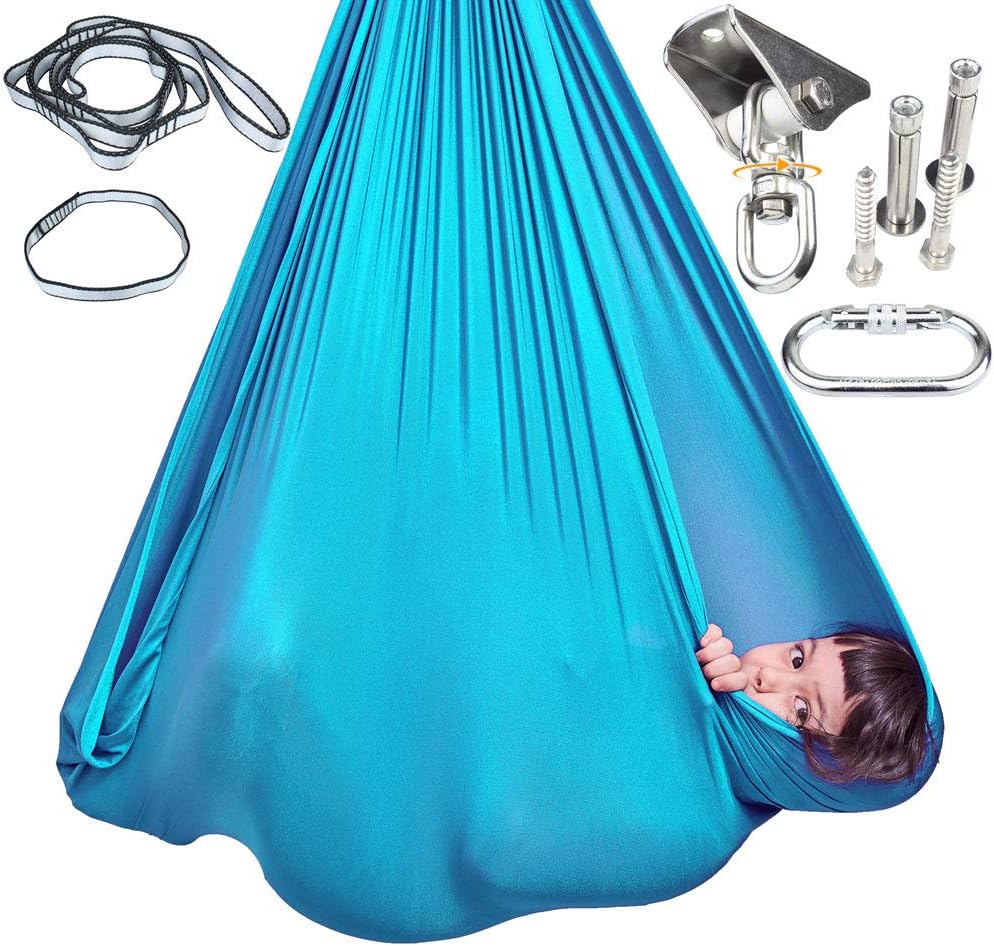 Sensory Swing Indoor + 360° Swivel Hanger Hardware, Double-Layer Lycra Indoor Swings for Kids to Play & Calm, Hanging Hammock Therapy Swing for Autism Child with Special Needs Pack of 2