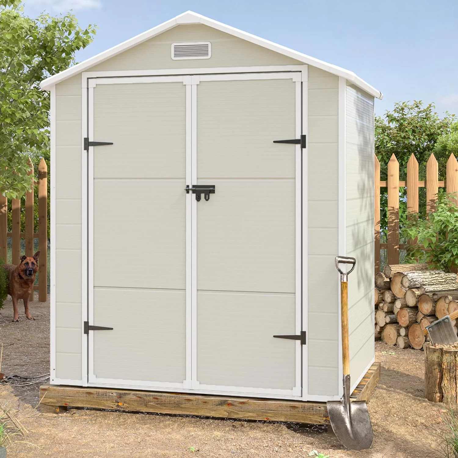 UDPATIO Outdoor Storage Shed 6x4.5 FT, Resin Outside Sheds & Outdoor Storage Plastic for Trash Can, Bike, Lawnmower, Generator, Tool Shed with Lockable Door for Backyard, Lawn, Patio, Sandstone
