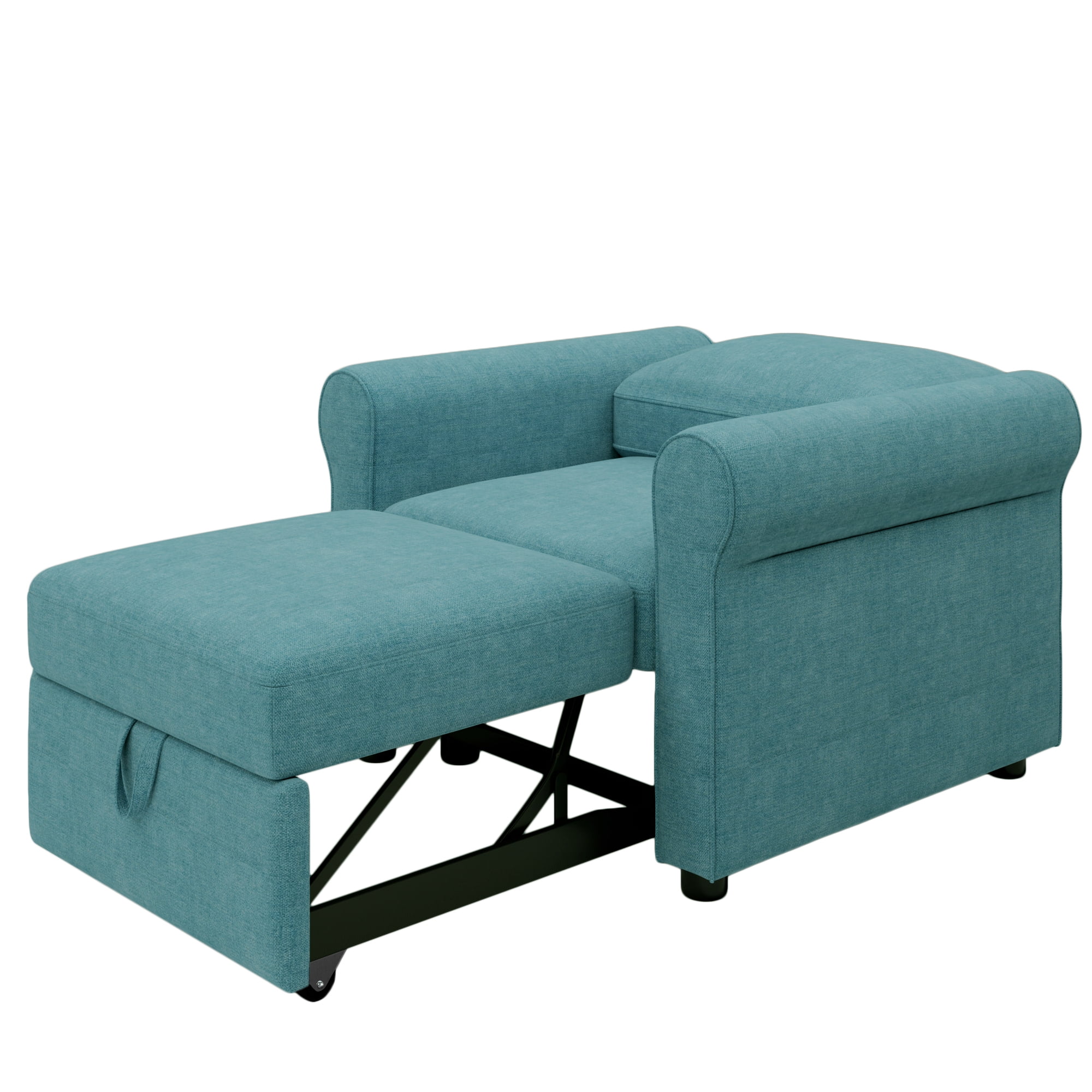 Modern Style 3-in-1 Sofa Bed Chair, Teal, Convertible Sleeper Chair Bed, Metal Frame, High Density Foam - Curated Treasures Market