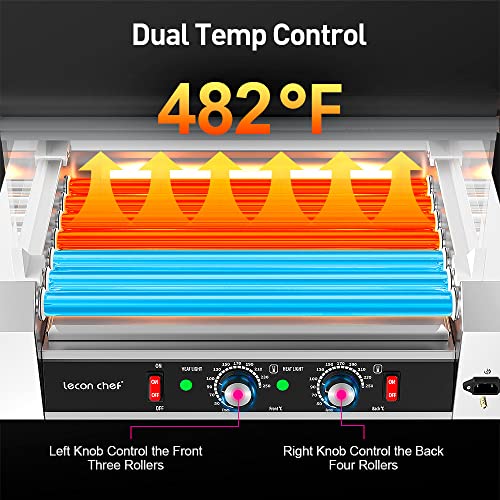 Leconchef Hot Dog Roller Machine Commercial Electric 7Roller Sausage Grill Hotdog Cooker Warmer Machine Stainless Steel with Dual Temp Control, Detachable Glass Cover and LED For Kitchen Canteen