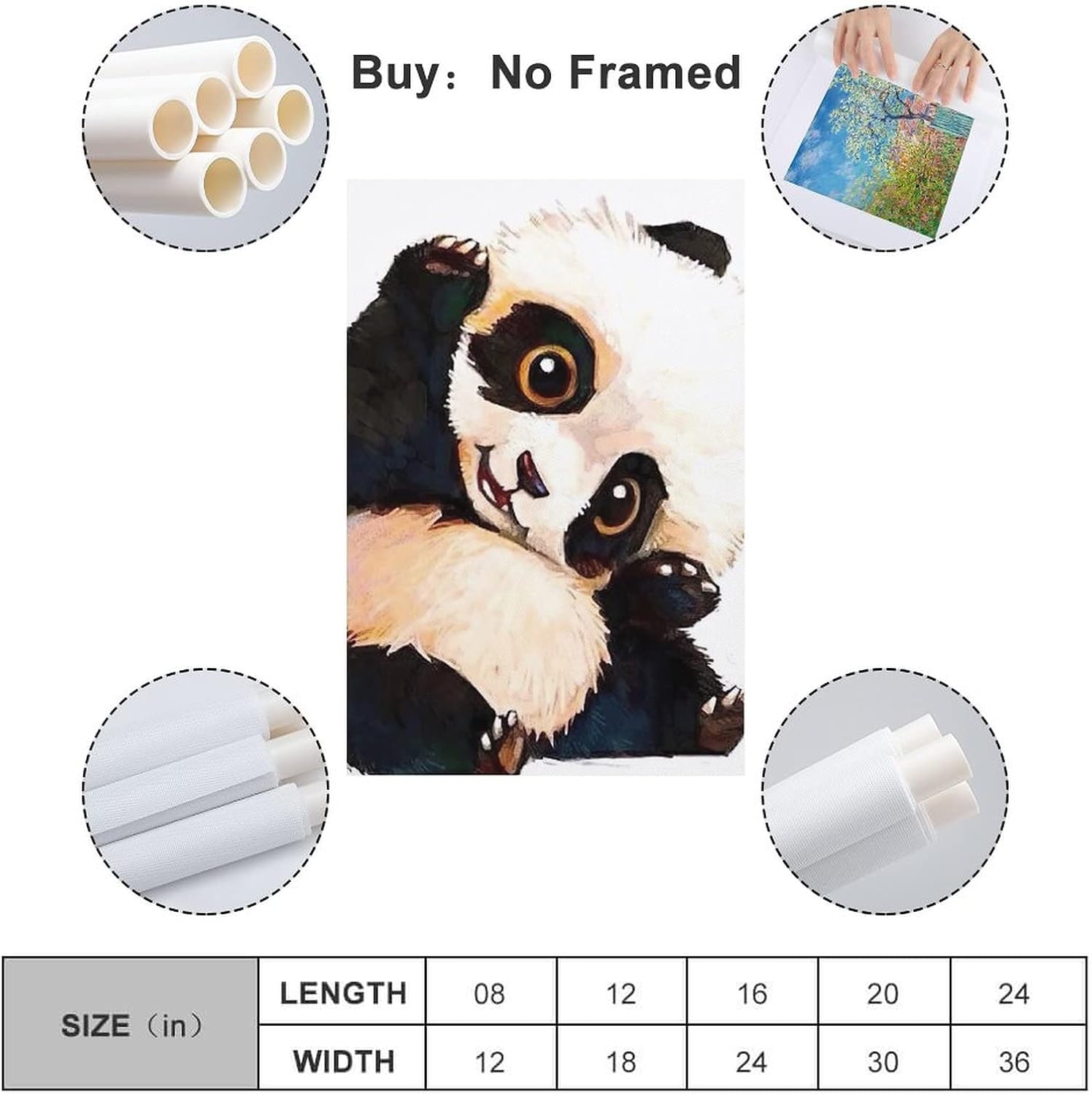 Panda Aesthetic Posters Canvas Painting Cute Posters and Prints Funny Animals Wall Art Home Decor Poster for Kids Room 12x18inch Frameless