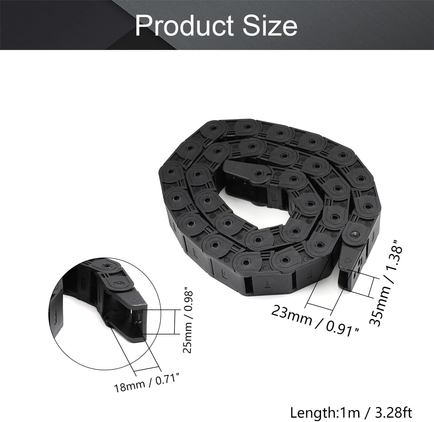 Fielect Drag Chain Cable Carrier Open Type with End Connectors R100 35X100mm 1 Meter Plastic for Electrical CNC Router Machines Black 1Pcs