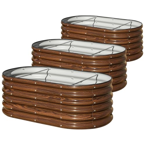 SnugNiture 3 Pcs 4x2x1.5ft Raised Garden Bed Outdoor, 17" Tall Galvanized Metal Planter Box, Raised Garden Bed Kit for Planting Vegetables Plants Fruits, Brown