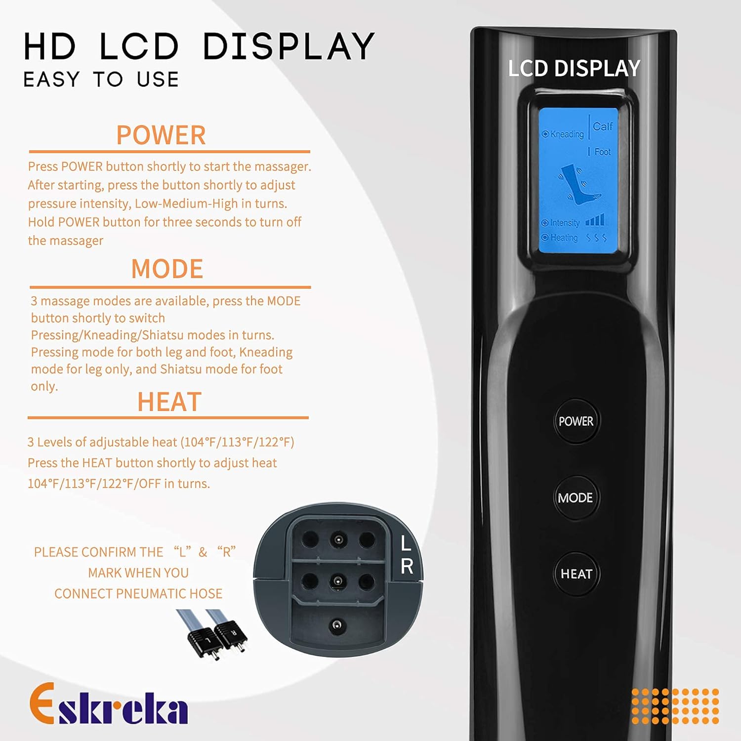Leg Massager for Circulation with Heat, Air Compression Foot Massage Handheld Controller with 3 Mode 3 Intensities Calf Massage Machine for Home and Office Use (Black)