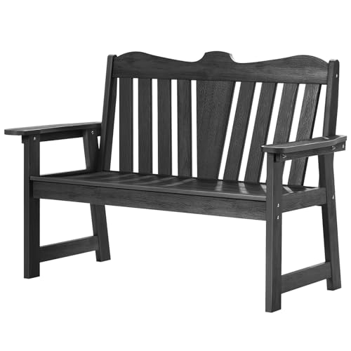 Outdoor Bench, 2-Person Weatherproof Garden Bench with Wide Armrests and Backrest, All-Weather Patio Bench Will not Rot and Fade for Garden, Porch, Backyard and Park, Easy Installation, Black