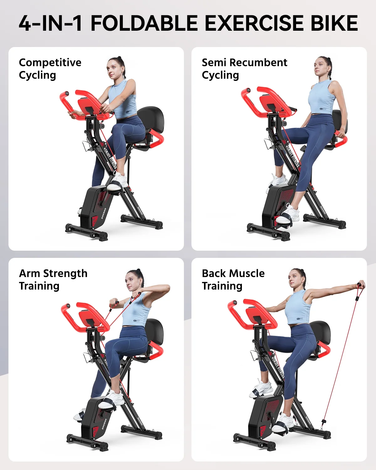 pooboo 3in1 Foldable Exercise Bike Indoor Cycling Bike Magnetic Stationary Bike Fitness Gym Workout 300lb
