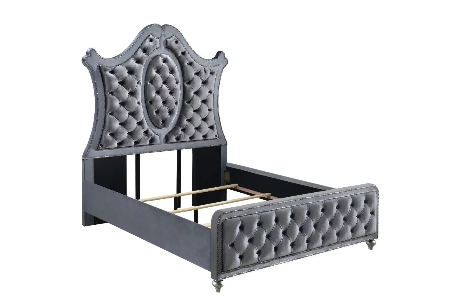4pc Traditional Upholstered Queen Size Panel Bed Set Arched Headboard Master Bedroom Furniture