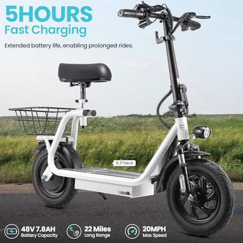 Caroma Electric Scooter with Seat,1200W Peak Motor,LED Display & 3 Speed Modes,30 Miles Max Range,Height Adjustable Seat & Foldable Electric Scooter with Basket,Front Suspension & Storage Hook
