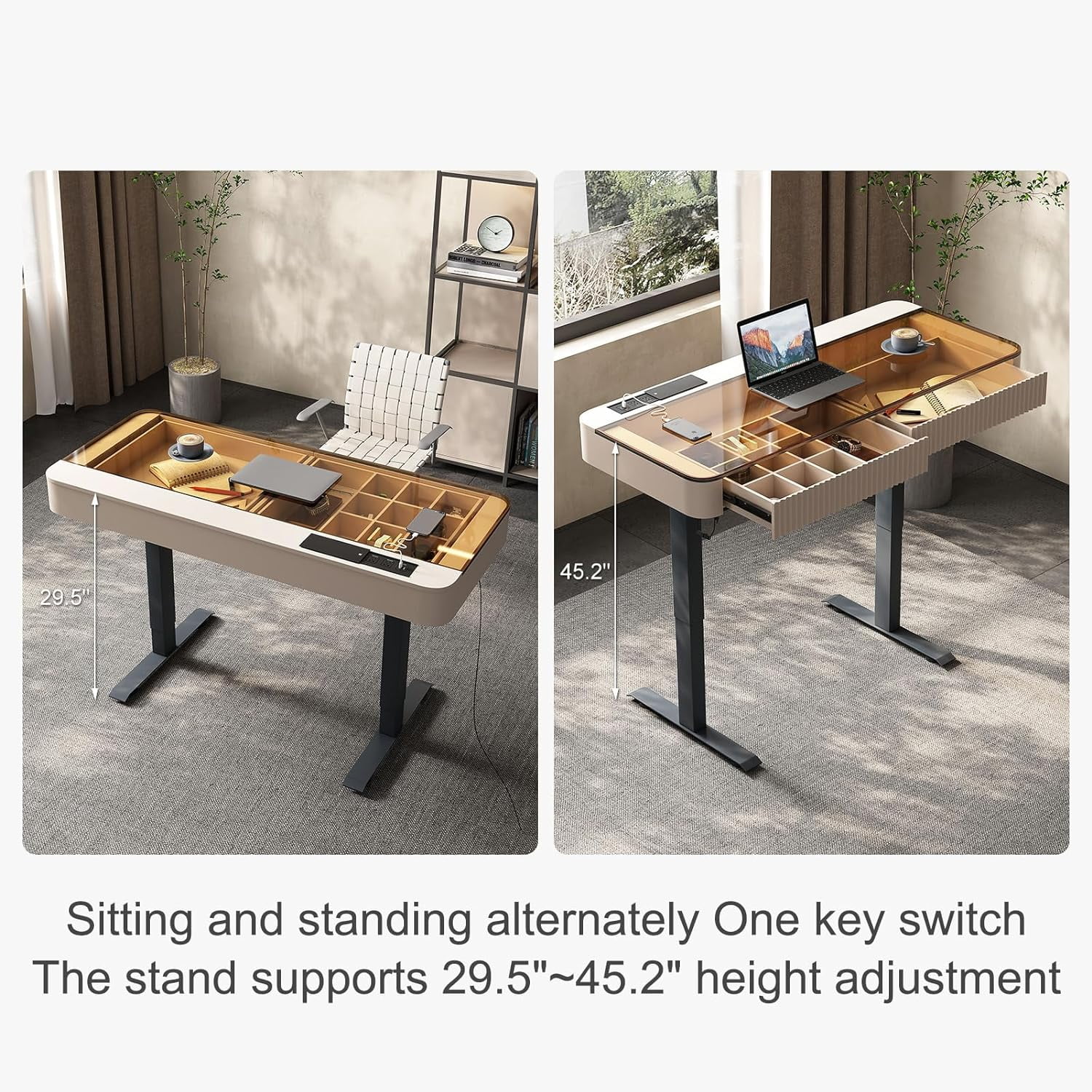 Office Desk, Up and Down Desk,Electric Lift Desk, Standing Desk with Drawer Charging USB Port, Home Office Laptop Desk with Storage