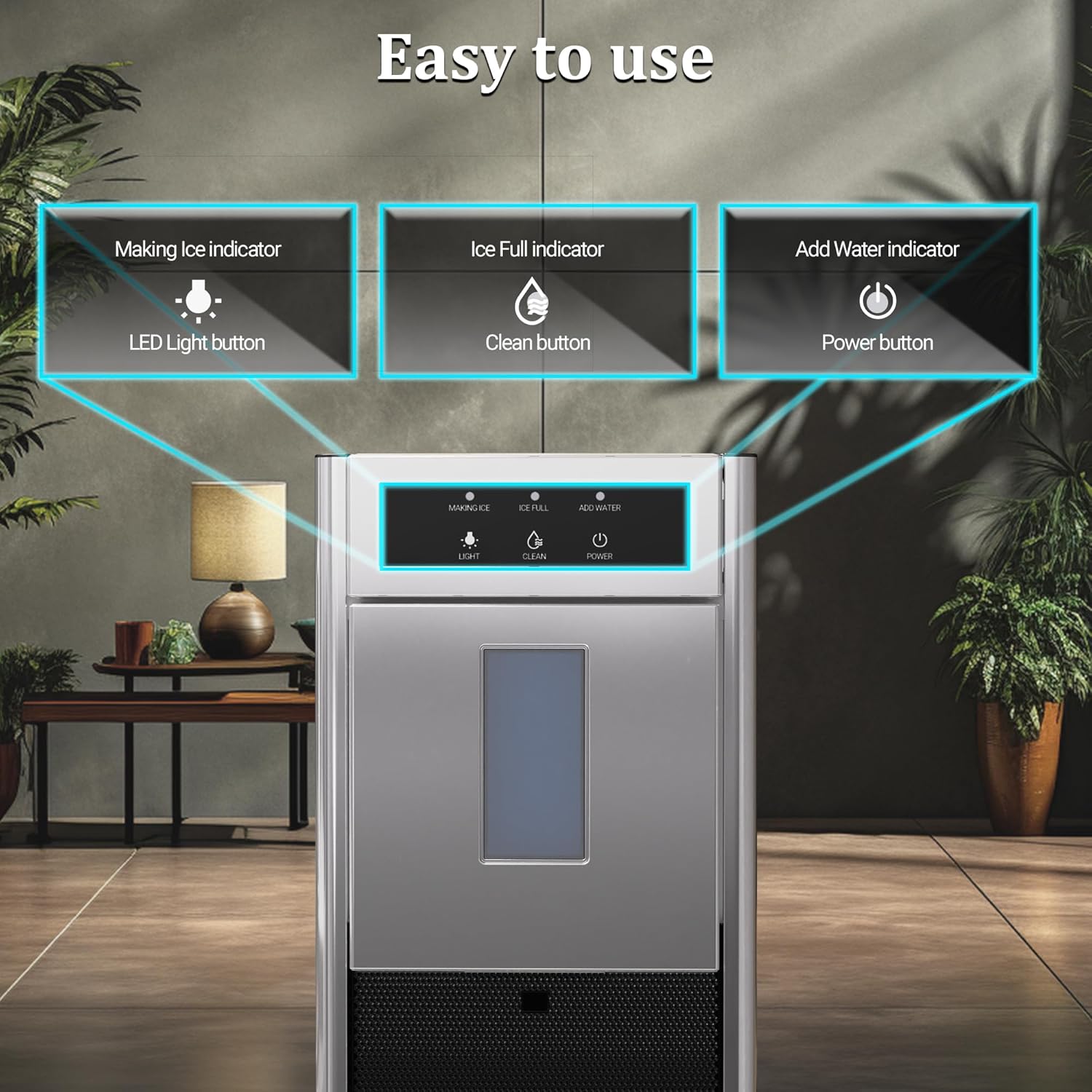 Nugget Ice Maker Countertop, 44 lbs/Day Chewable Ice Maker, One-Click Operation, Two Ways add Water, Self-Cleaning Sonic Ice Maker for Home, Office, Kitchen, RV, Basement Bars