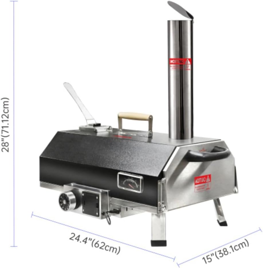 Tzou Pizza Oven Portable 12" Outdoor Wood Fired Pizza Oven with Built-in Thermometer Stainless Steel Pizza Stove for Outside Backyard Camping Picnics Black Automatic Hexagon