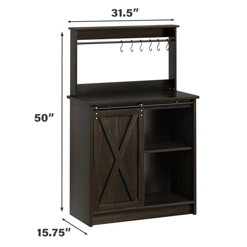 4ever2buy Farmhouse Coffee Bar Cabinet, Buffet Sideboard Storage Cabinet,White Coffee Bar Table with Sliding Barn Door & Adjustable Shelf for Living Room