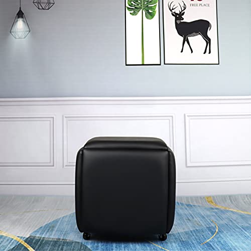 5 in 1 Nesting Ottoman Cube Chair, Stackable Stools, Leather Square Ottoman Bench, Foot Stool with Wheels for Living Room,Dining Room 15.75x15.75x16.54 inches