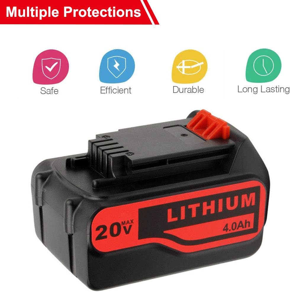 2 Pack 4.0Ah 20V LBXR20 Replacement Lithium Battery for Black and Decker 20Volt Max LBXR20 LB20 LBX20 LBXR2020 LBX4020 LB2X4020-OPE LBXR20-OPE Power Tools Pack of 2