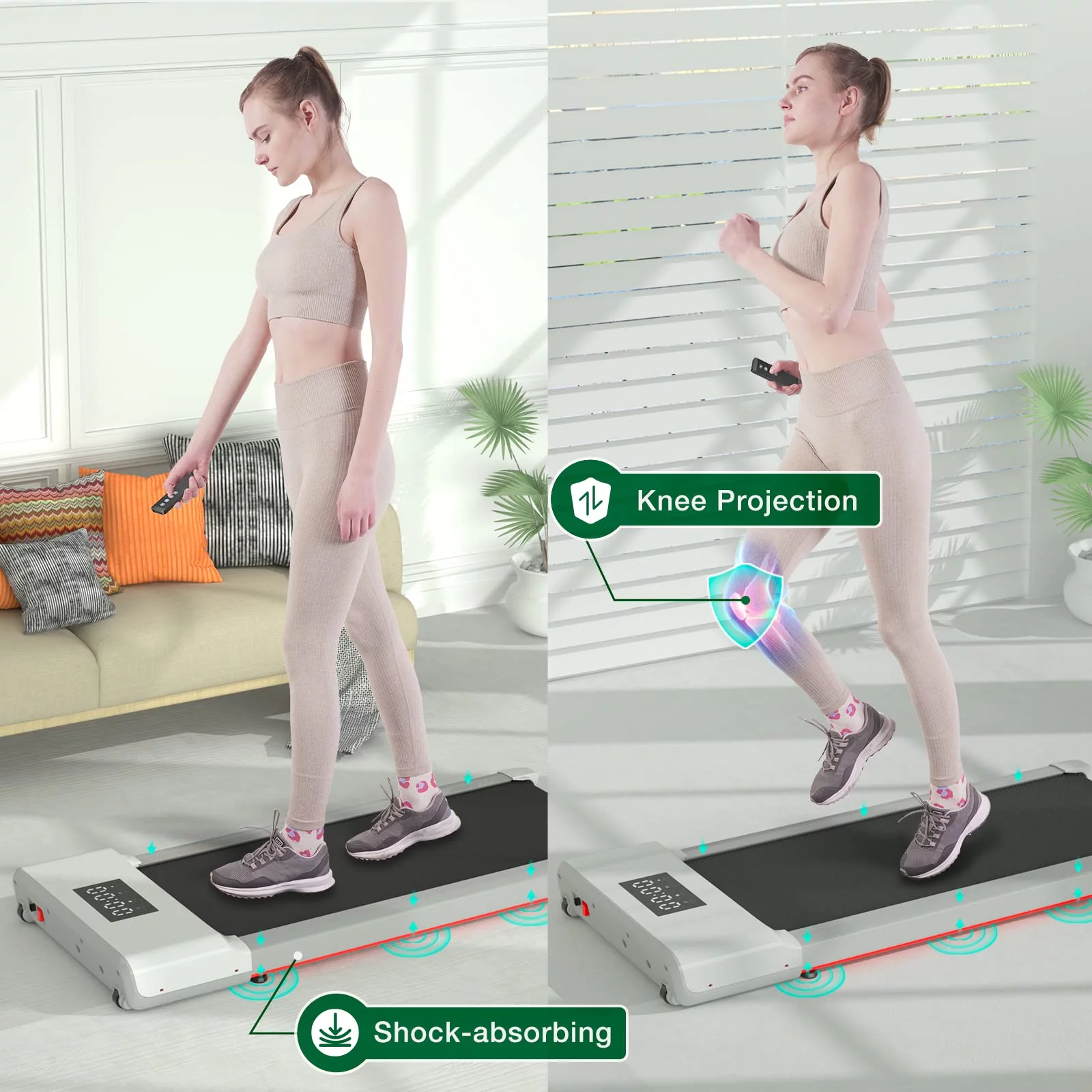 SSPHPPLIE SupeRun Walking Pad 300lb, 40*16 Walking Area Under Desk Treadmillwith Remote Control ,2 in 1 Portable Walking Pad Treadmill for Home/Office/Exercise(White) - Curated Treasures Market