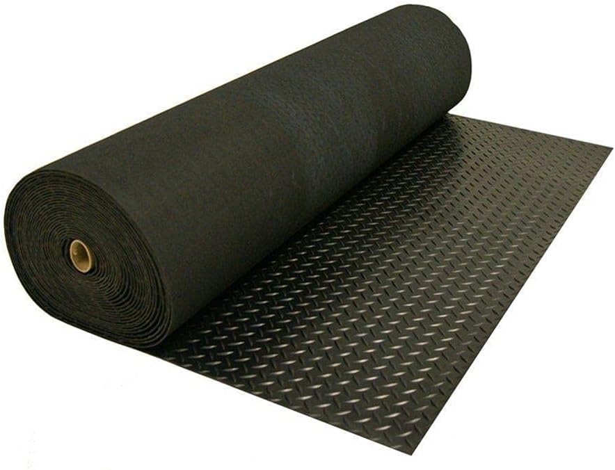 Rubber Diamond Garage Mats 3.3 x 13.2FT Heavy Duty Garage Floor Runner Anti Slip Garage Flooring Rolls, Water & Stain Resistant Rubber Industrial Flooring for Under Car, Black