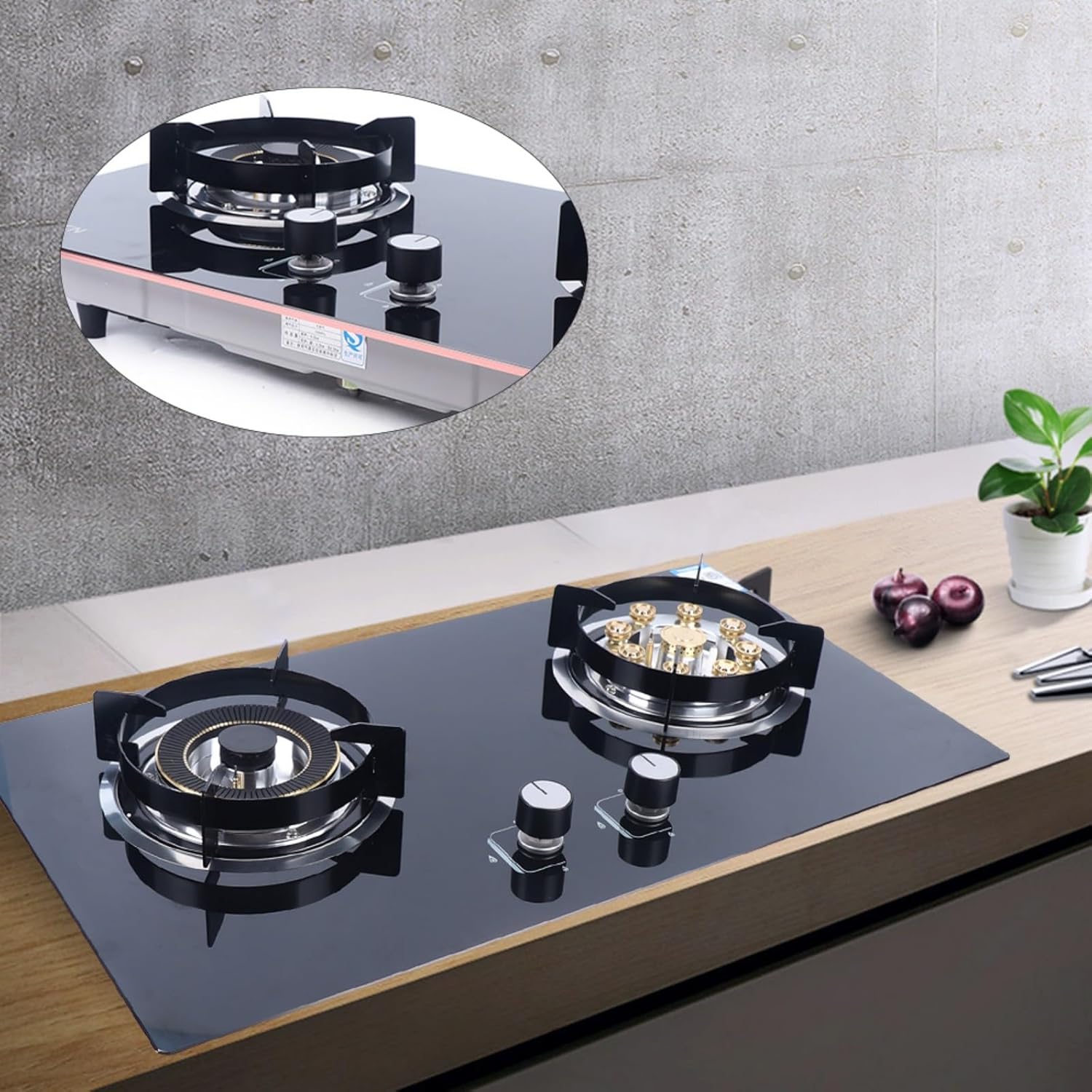 Gas Cooktop Stove Top 2-Burner Built-in Natural Gas Cooker Gas Stove 730x410mm, Camping Double Burner LPG for RV, Apartments, Outdoor Kitchen and BBQ Island Easy to Clean