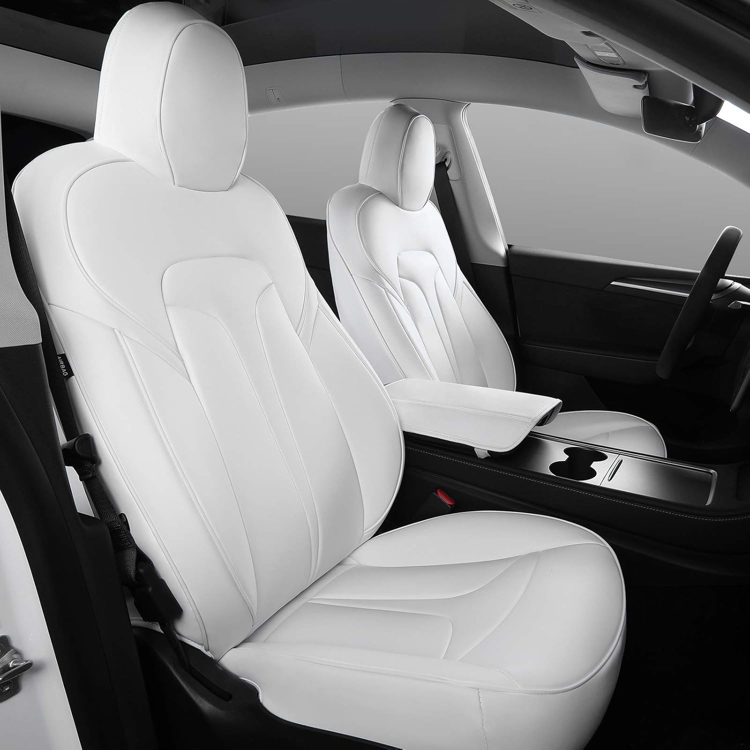 Xipoo Fit Tesla Model 3 Seat Cover Nappa Leather Car Seat Covers Seat Protector Fit for Tesla Model 3 (White)