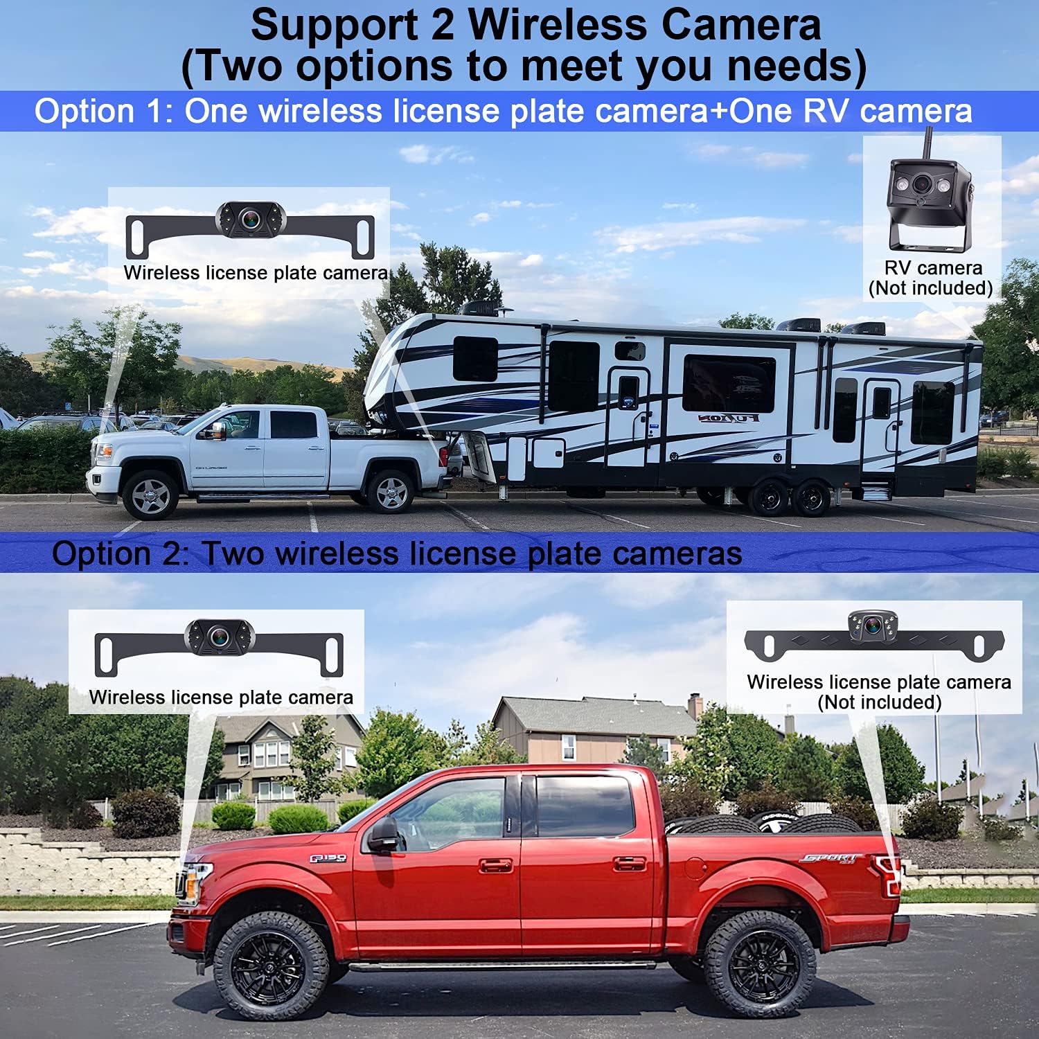 Wireless Backup Camera for Car,Truck,SUV,Sedan,HD 1080P Bluetooth Backup Camera with 5 Inch Split Screen System Support Add Second Wireless Camera for DIY Installation LeeKooLuu LK2