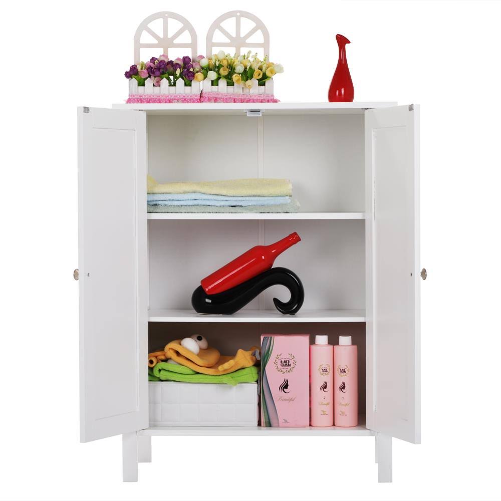 Fch Bathroom Floor Cabinet, Free Standing Side Cabinet Storage Organizer with Double Doors and Adjustable Shelf White