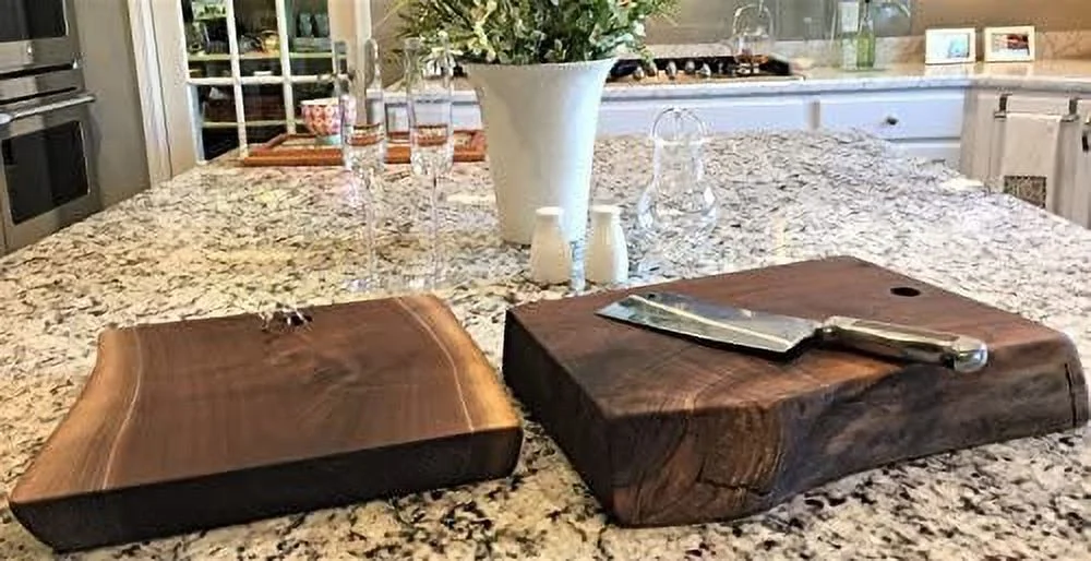 RUNFAYBIU Black Walnut Gorgeous  Unique   Double Live-Edge Wood Charcuterie/Appetizer/Dessert/Grazing/Cheese/Cutting Board 20" x 12.5".