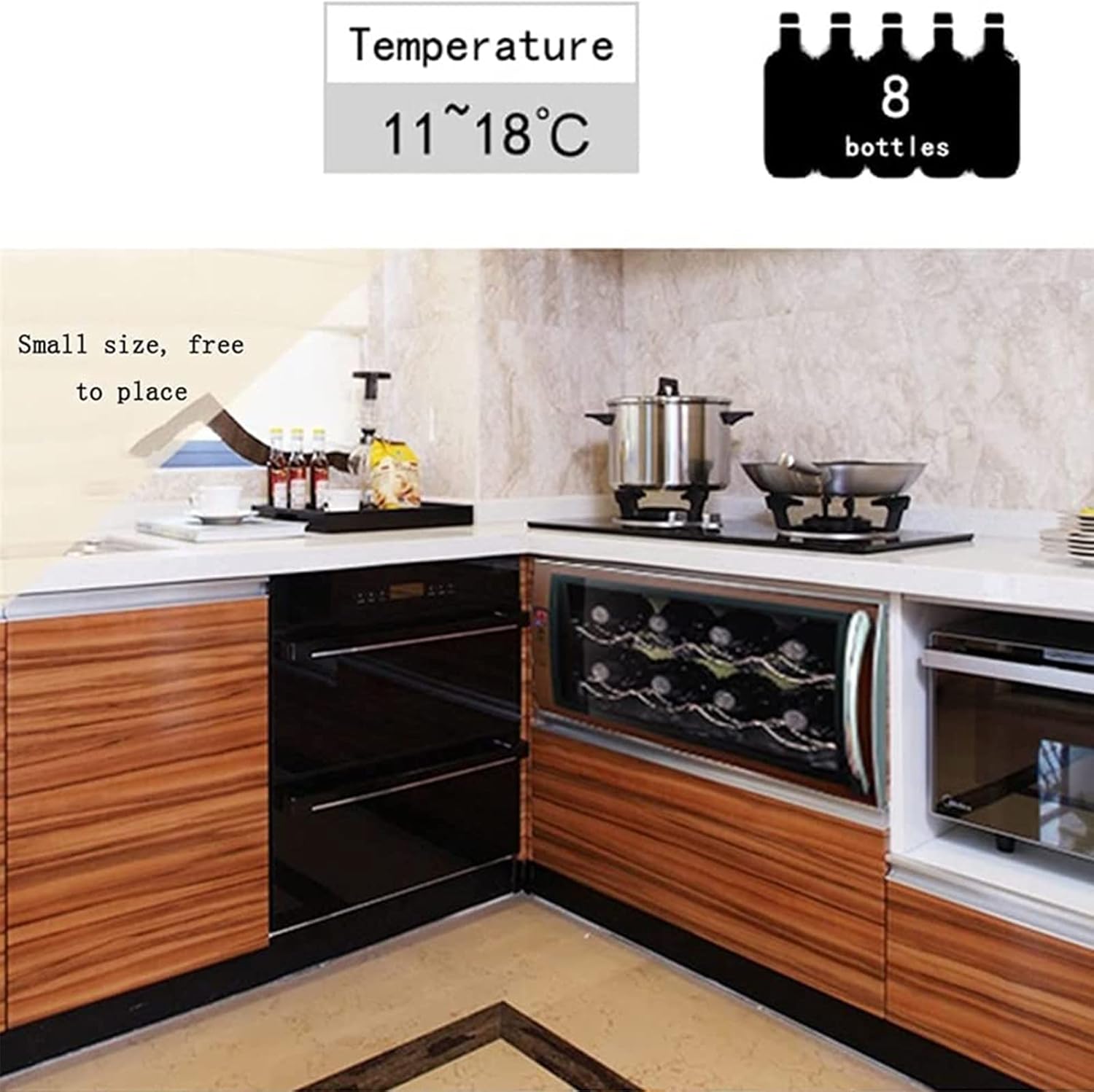 8-Bottle Wine Cooler, Free-Standing Wine Cellar, Countertop/Built-in Ice Bar Refrigerator, Wine Cabinet with Fridge Space, Household Beer and Beverage Cooler
