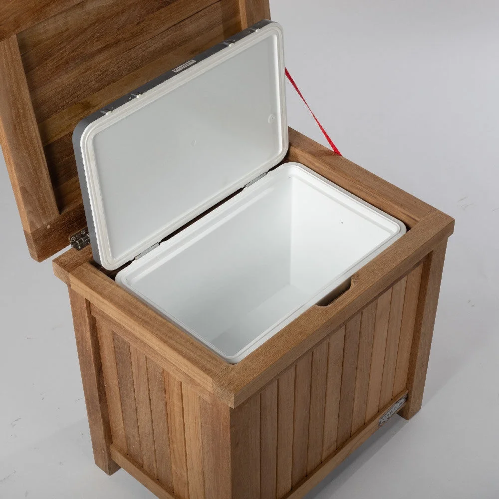 Ash & Ember Acadia Grade A Teak Ice Chest, 36 Quart Drop-In Ice Cooler, Weather Resistant Indoor Outdoor Patio Bar Furniture, Multifunctional Decorative Beverage Holder, Cocktail Side Table
